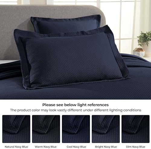 Superior Solitaire Cotton Bedspread Set Twin Navy Blue