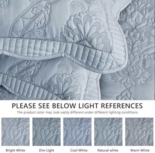 CHIXIN Oversized Bedspread Set - King Size Light Grey Damask Paisley Pattern