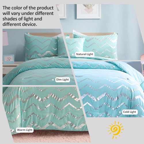 Menghomeus Aqua Comforter Set King Metallic Teal and Silver 1