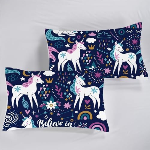 VTKON Navy Blue Unicorn Sheet Set Queen