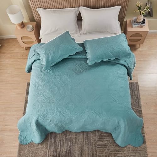 Kingnex Oversized Cal King Bedspread Set 3 Pieces Blue