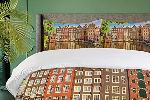 Ambesonne European Duvet Cover Set with Amsterdam Scenery