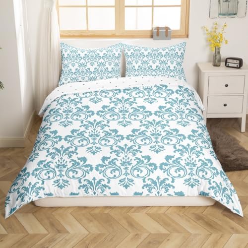 Erosebridal Damask Duvet Set Turquoise White Full Size