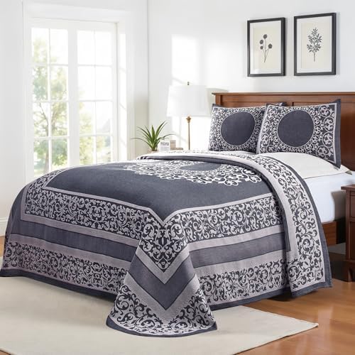 SUPERIOR Cotton Blend Bedspread Set - Queen Denim Blue