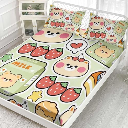 Smell Sunshine Cartoon Strawberry Bear 4Pcs Kids Bedding Set