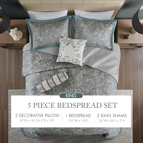 Madison Park Aubrey Reversible Quilted Bedspread Set Teal 5 Piece