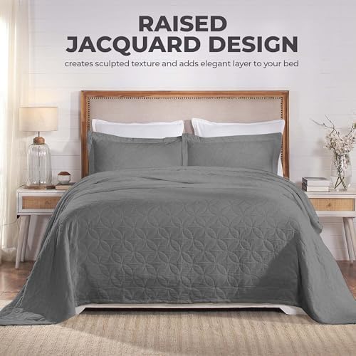 Superior Cotton Bedspread Set with Pillow Shams Grey King Size