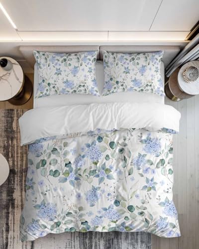 ZOE GARDEN Blue Flower Duvet Cover Set Full Size 3 Piece
