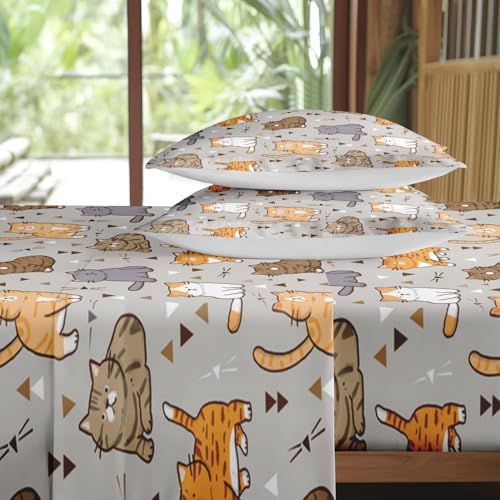 Pamnest Queen Size Bed Sheet Set with Cute Cat Design
