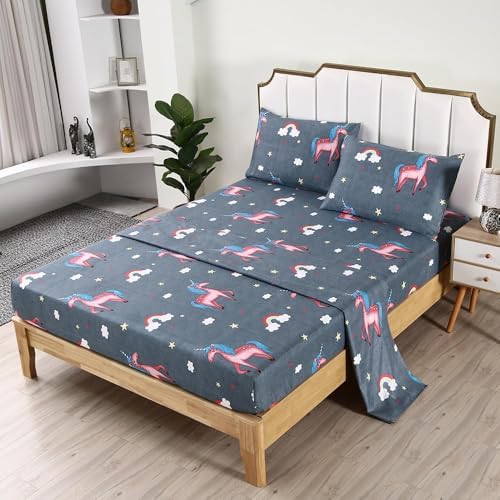 SDIII 4PCS Unicorn Queen Sheet Set - Gray Microfiber