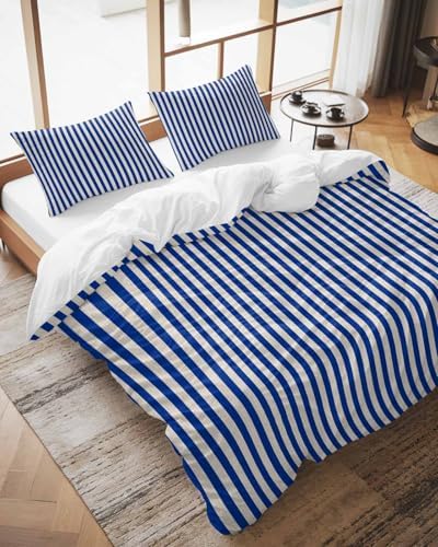 Dark Blue Striped Duvet Cover Set 3 Pieces