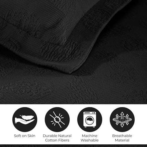 Superior Paisley 3 Piece Cotton Bedspread Set Queen Black