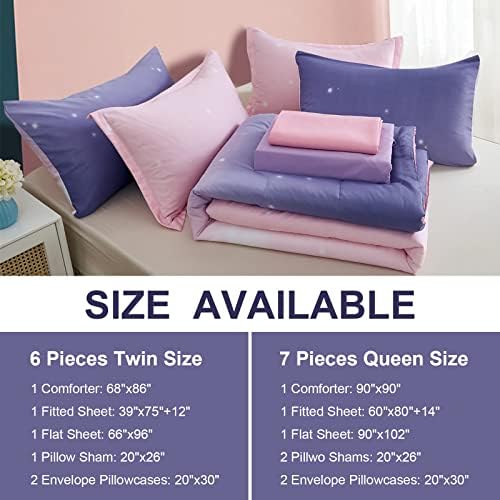 Dinjoy Girls Rainbow Comforter Set Queen 7 Pieces