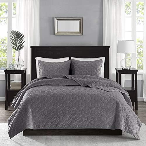 Madison Park Velvet Coverlet Set 3 Piece Grey