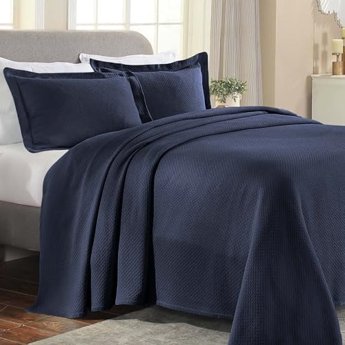 Superior Solitaire Cotton Bedspread Set Twin Navy Blue