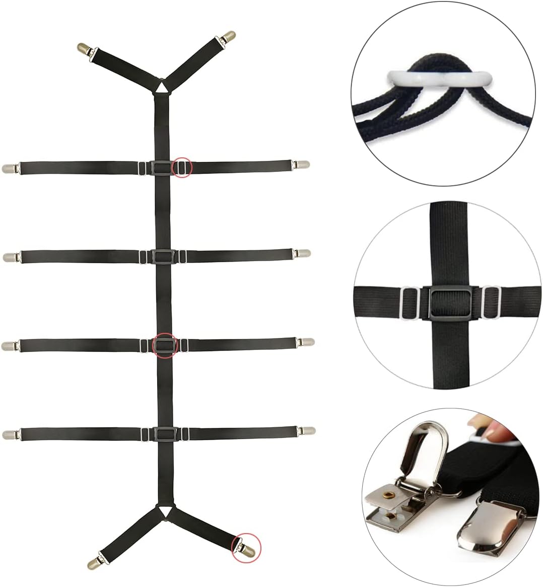 Adjustable Crisscross Sheet Clips for Tidy Bed Setup Black