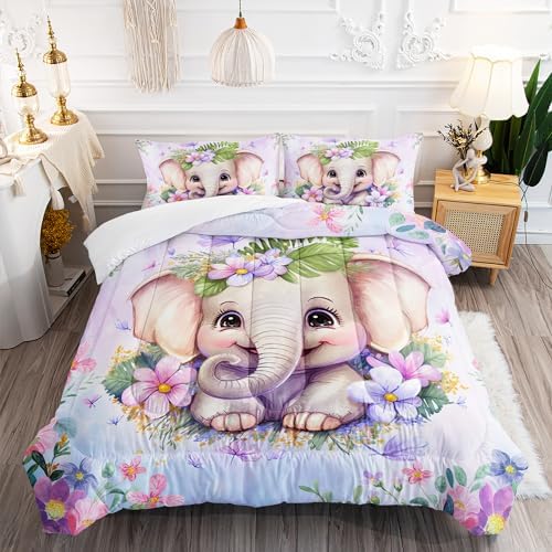 Elephant Flowers Comforter Set 3pcs for Kids