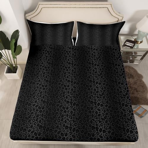 Castle Fairy Black Leopard Print King Size Bed Sheet Set