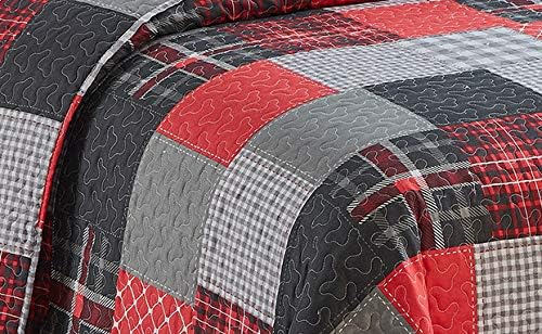 Fancy Linen Plaid Patchwork Bedspread Set Full Queen