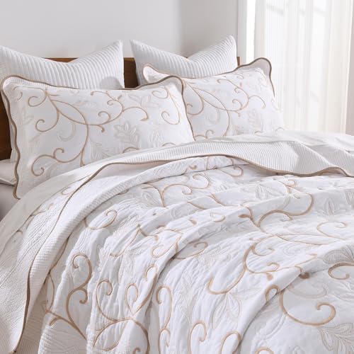 100 Cotton Bedspread Quilt Coverlet Set 128x120 Cal King with Pillow Shams