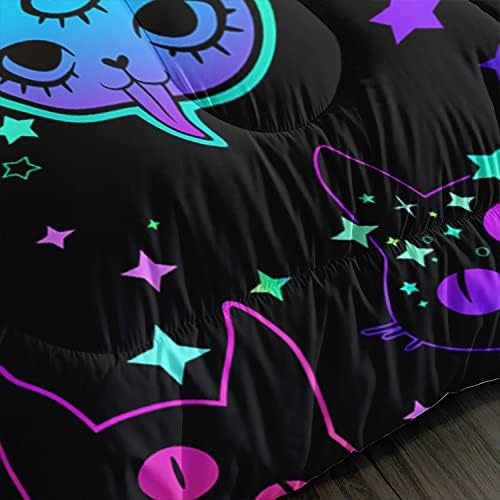 Axolotl Cat Comforter Set Twin Neon Pattern
