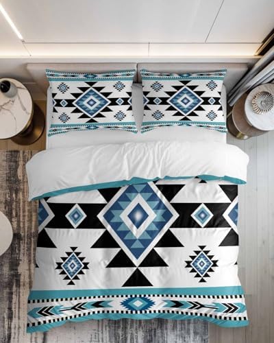 ZOE GARDEN Blue Aztecs Queen Duvet Cover Set 1