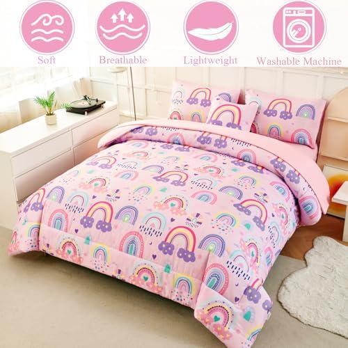 ANGIYUIN 6-Piece Rainbow Kids Comforter Set