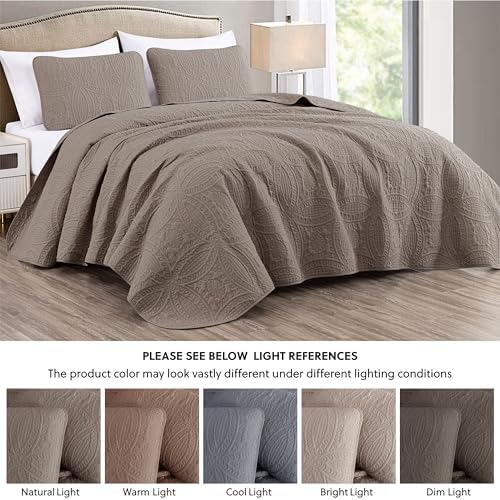 Chezmoi Austin 3-Piece Bedspread Set Queen Taupe
