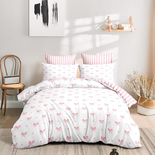 Sedefen Bow Comforter Set Queen Size Pink Striped