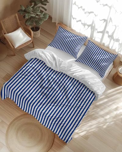 Dark Blue Striped Duvet Cover Set 3 Pieces