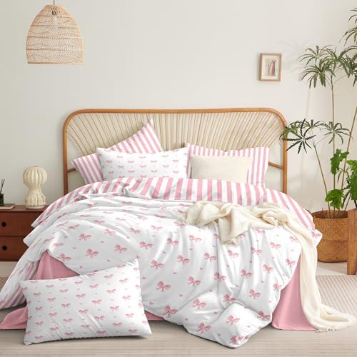 Sedefen Bow Comforter Set Queen Size Pink Striped