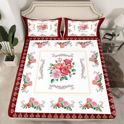Homewish Red Rose Twin Bedding Set with Pillowcase