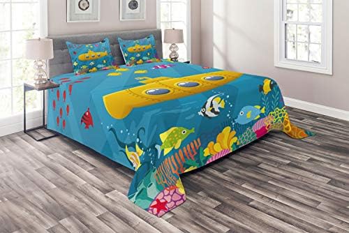 Ambesonne Yellow Submarine Coverlet Set 3 Piece