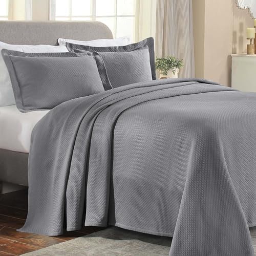 Superior Solitaire Cotton 3 Piece Bedspread Set Full Grey