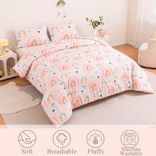 Girls Rainbow Comforter Set 3 Piece Twin