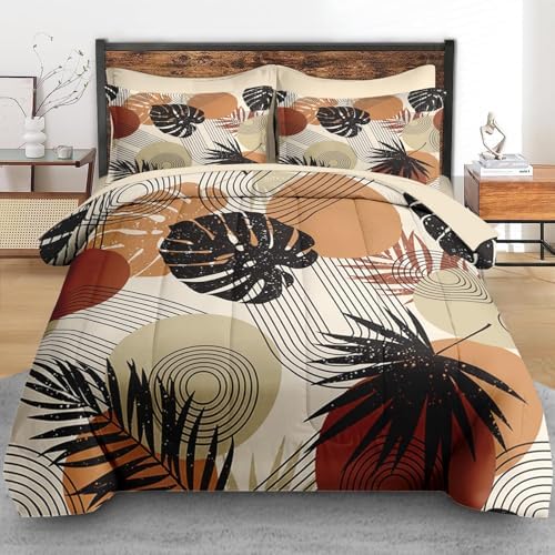 Pamnest Boho Tropical Leaves Comforter Set King Size 7 Pcs