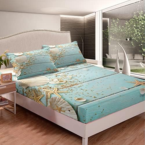 Homewish Seashell Starfish Queen Fitted Sheet Set