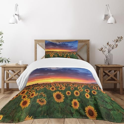 Lunarable Sunflower Bedspread Set Twin Size Orange Yellow 1