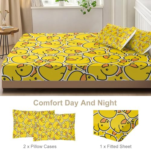ARIGHTEX Yellow Rubber Duck Fitted Sheet Set Queen 3 Pc