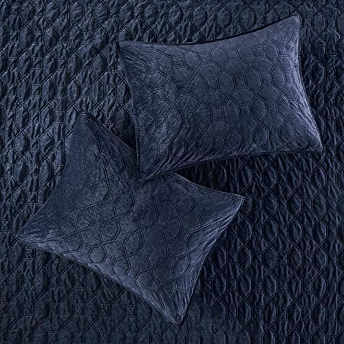 Madison Park Velvet Geometric Quilt Set Navy 3 Piece