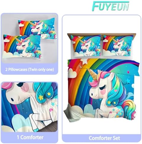 FUYEUN Unicorn Comforter Set Twin Size