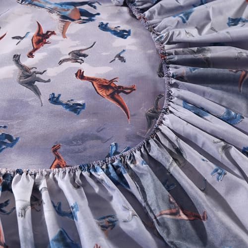 SDIII 4PCS Dinosaur Queen Sheet Set Soft Microfiber Dino Bedding for Kids