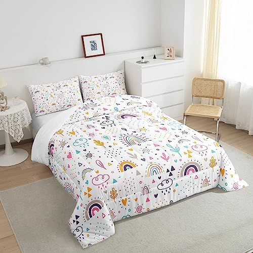 Homewish Rainbow Comforter Set 3Pcs Kids Girls Floral Bedding