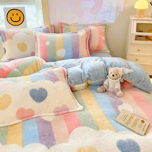 Kawaii Rainbow Heart Duvet Cover Set for Kids