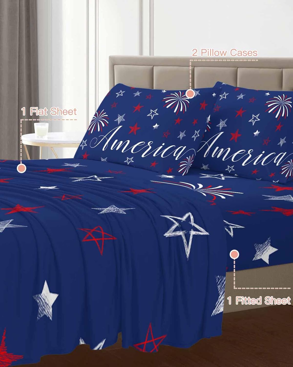 Boanket 4th of July Full Sheet Set 4 Piece Microfiber