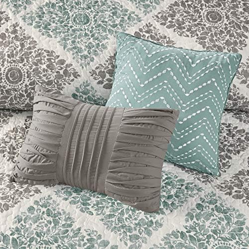 Madison Park Claire Quilt Coverlet Set - 6 Piece Diamond Aqua Pattern KingCal King