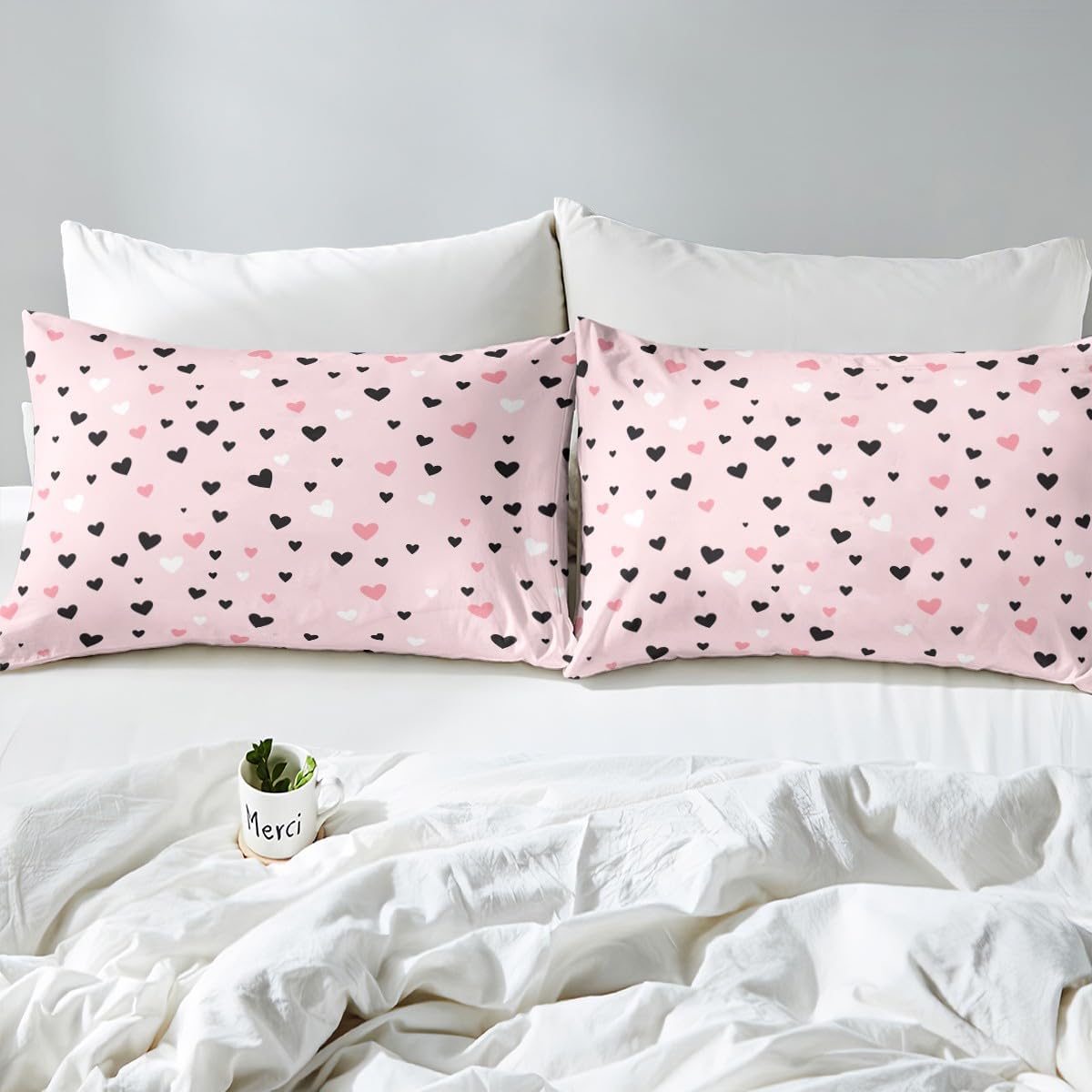 Feelyou Heart Bed Sheet Set King Size Kawaii Pink