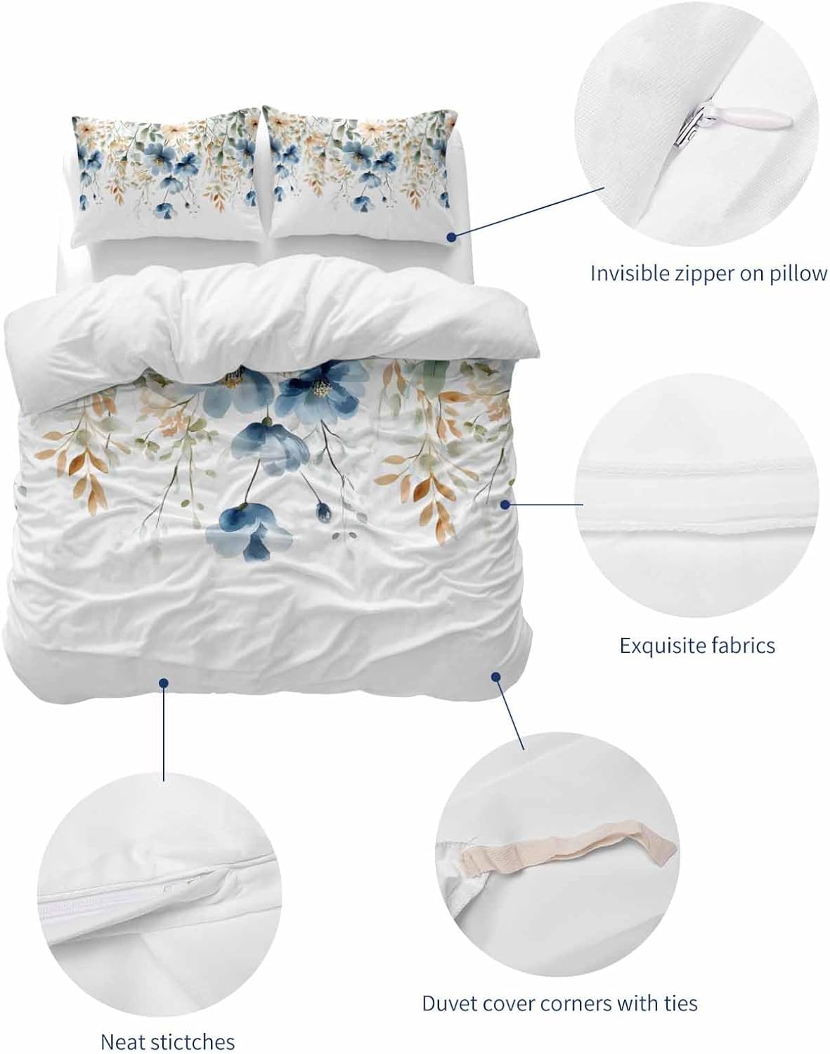 ZOE GARDEN Blue Floral Duvet Cover Set