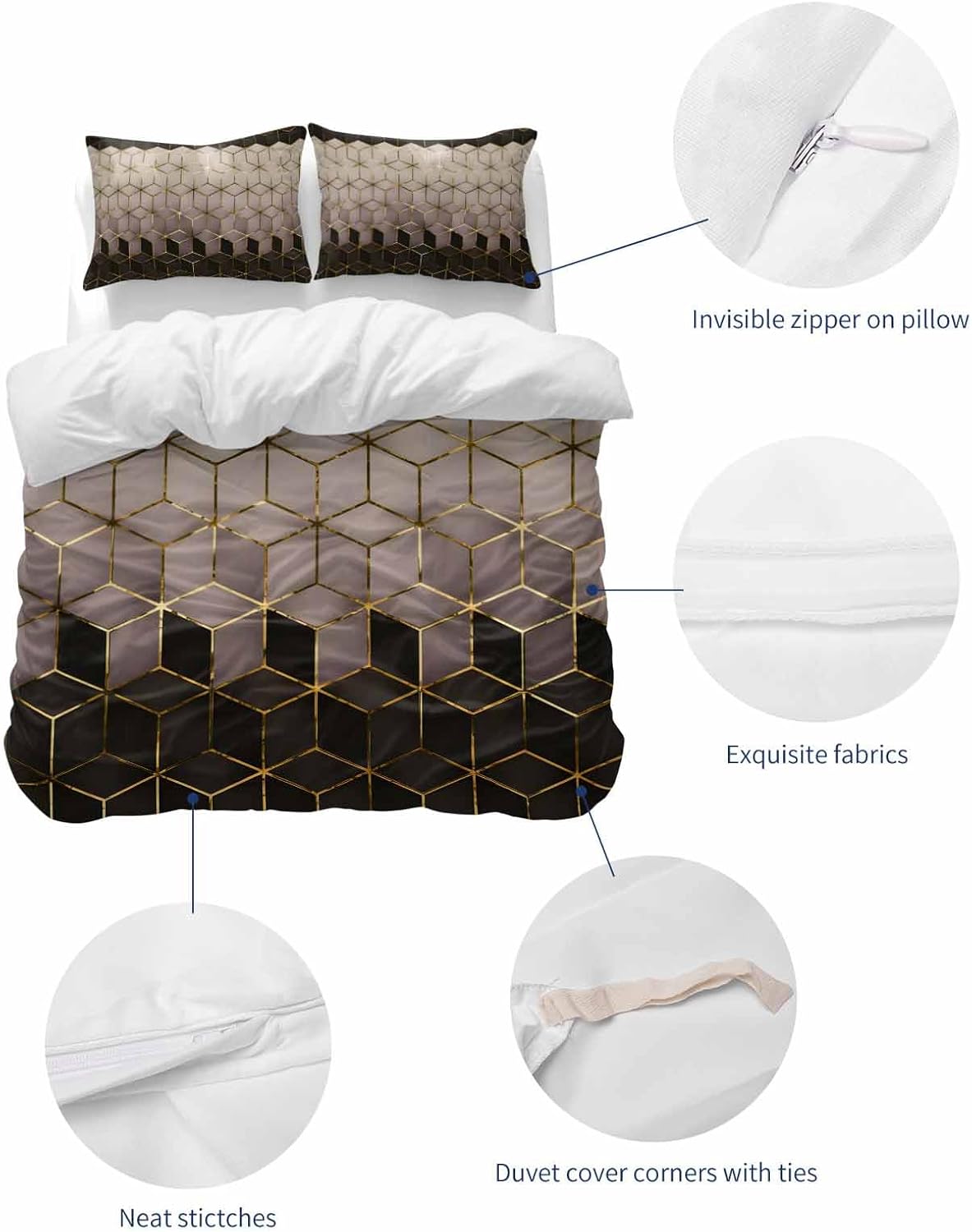 ZOE GARDEN Brown Geometric Duvet Cover Set 3 Pieces