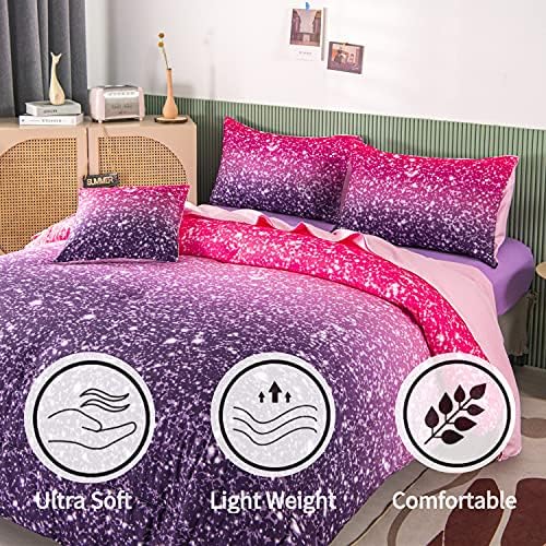 RYNGHIPY 6Pcs Glitter Comforter Set for Girls Kids Teens